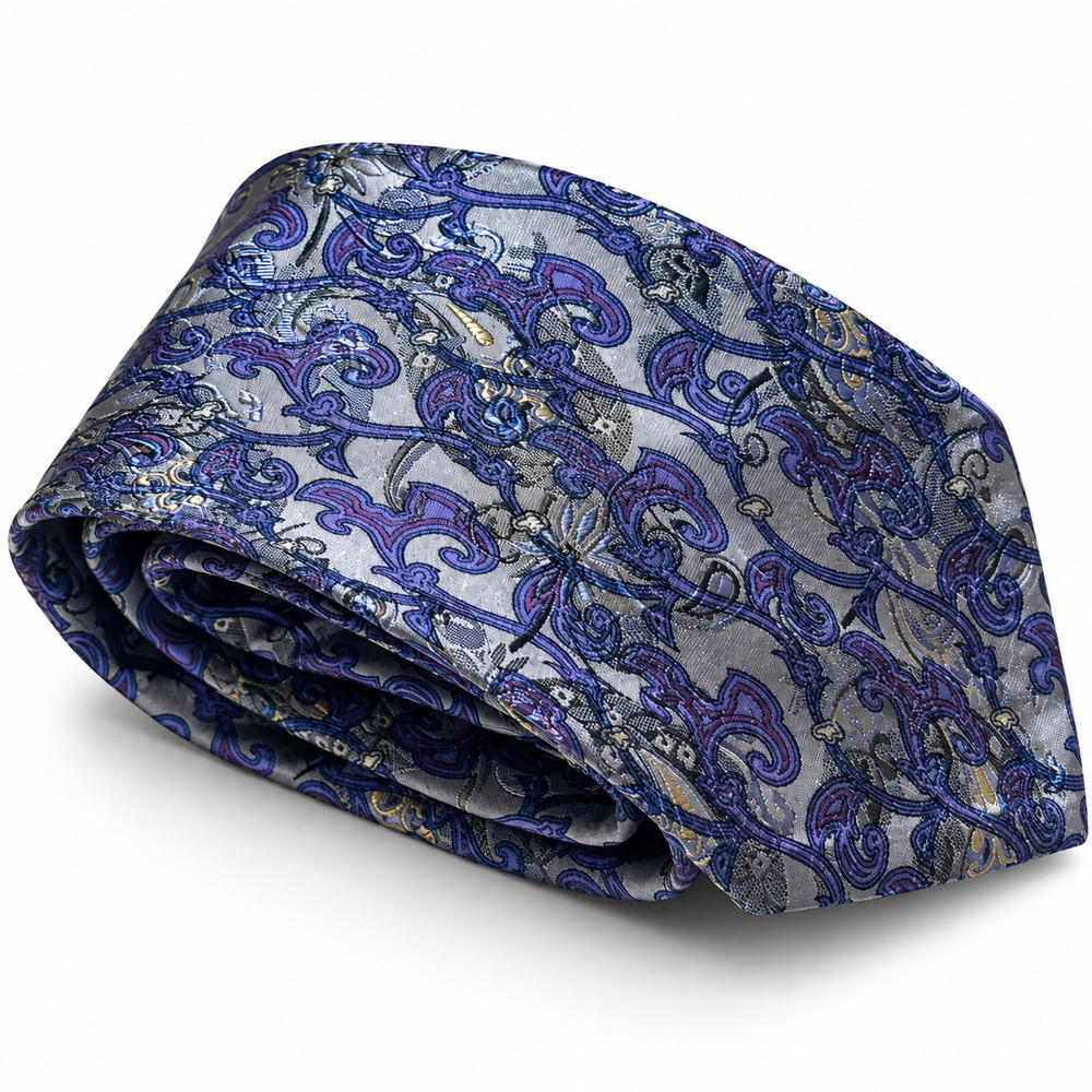 Robert Talbott Seven Fold Tie Necktie Blue Gray Silk Paisley Medallion Mosaic